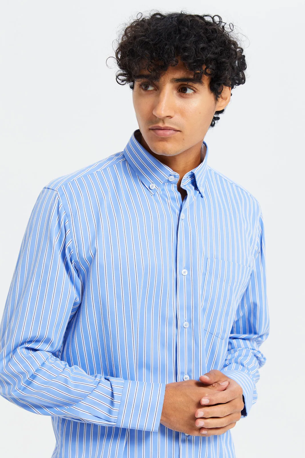 Men Blue Striped Shirt With Buttons sold by Redtag product image thumbnail 4