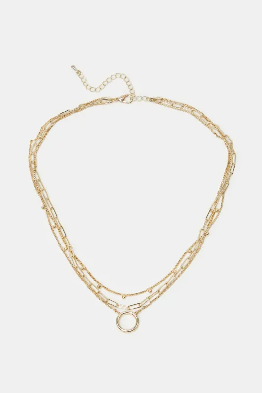 Women Gold Embellished Layered Necklace sold by Redtag