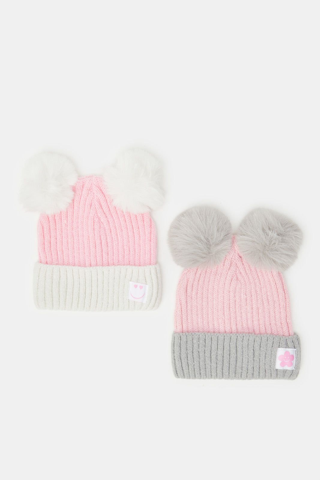 Women Pink And Grey Embellished Knitted Caps (Pack of 3) sold by Redtag