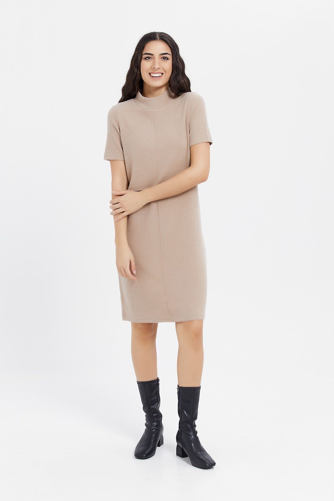 Women Beige High Neck Midi Dress sold by Redtag product image thumbnail 3