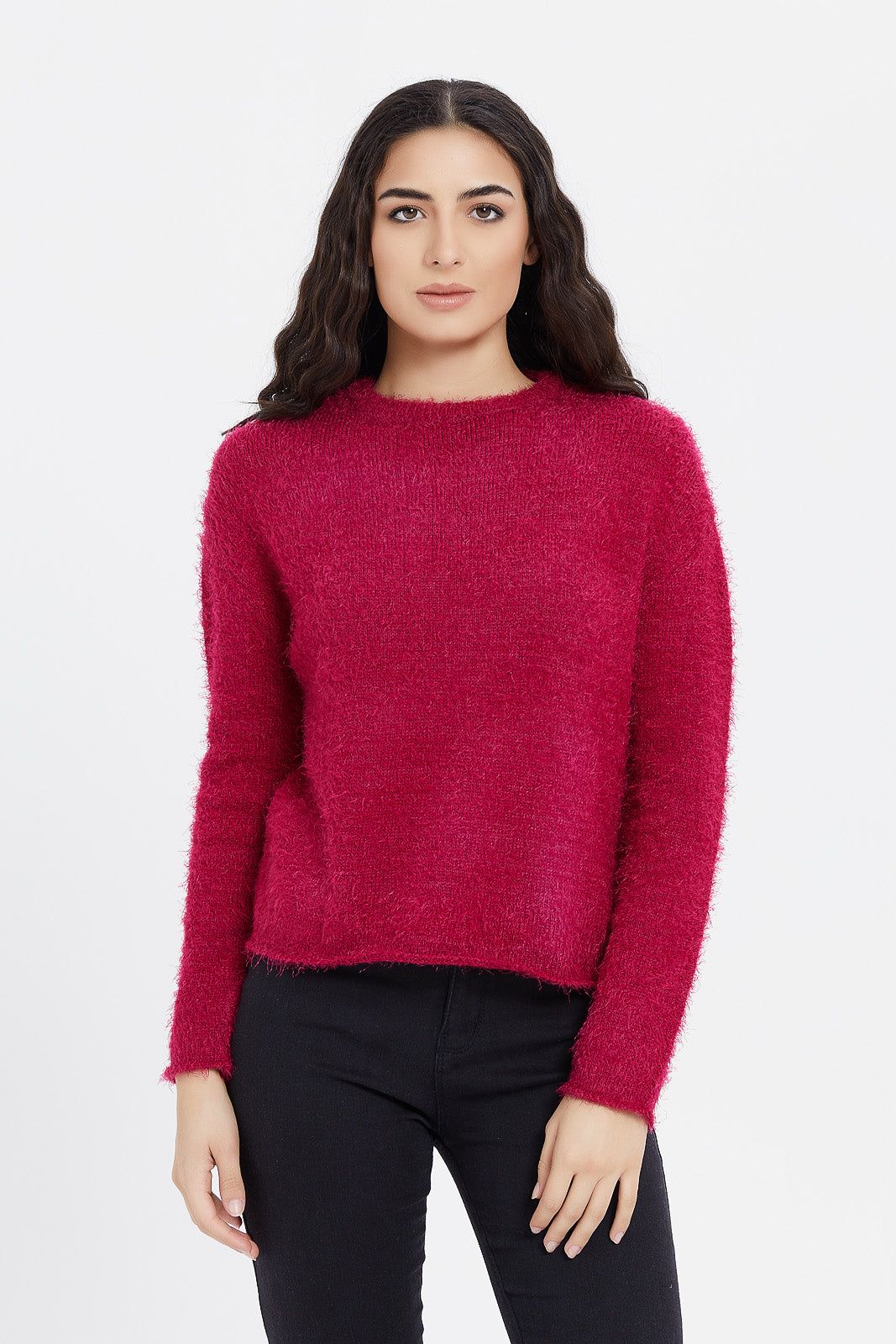 Women Fuchsia Fluffy Pullover sold by Redtag