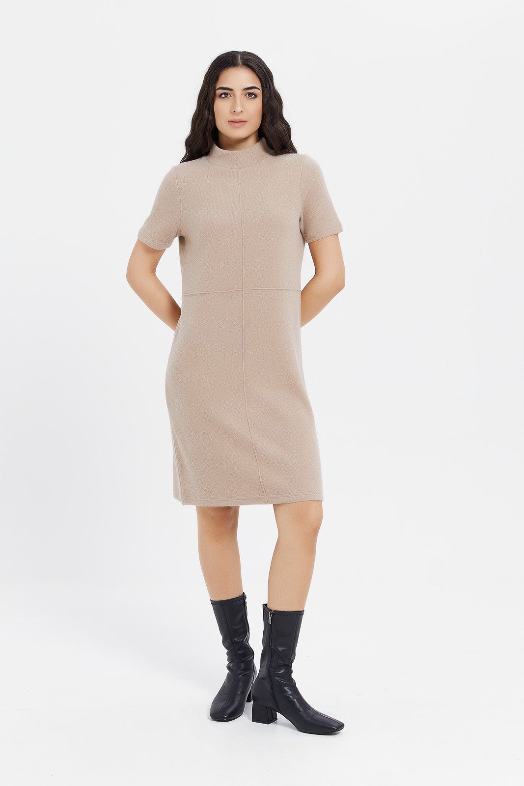 Women Beige High Neck Midi Dress sold by Redtag