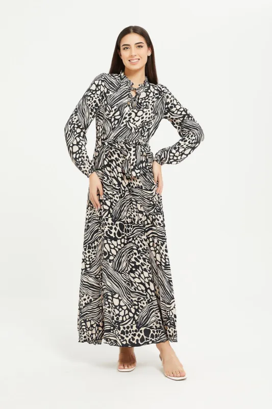 Women Beige And Black Printed Maxi Dress sold by Redtag