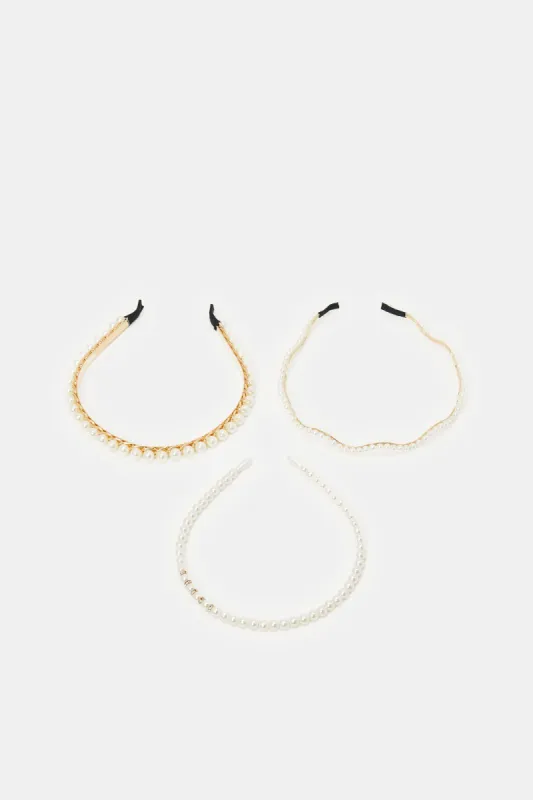 Women Gold Embellished Headbands Set (3 Piece) sold by Redtag