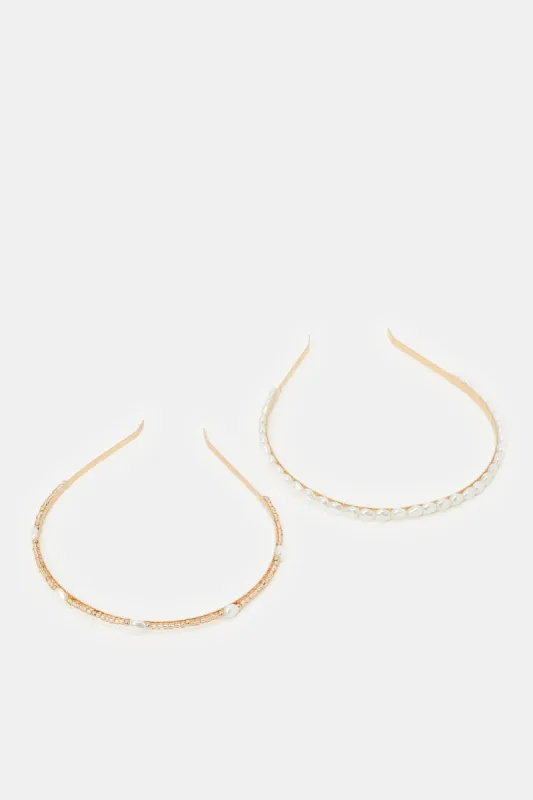 Women Gold Embellished Headbands Set (2 Piece) sold by Redtag