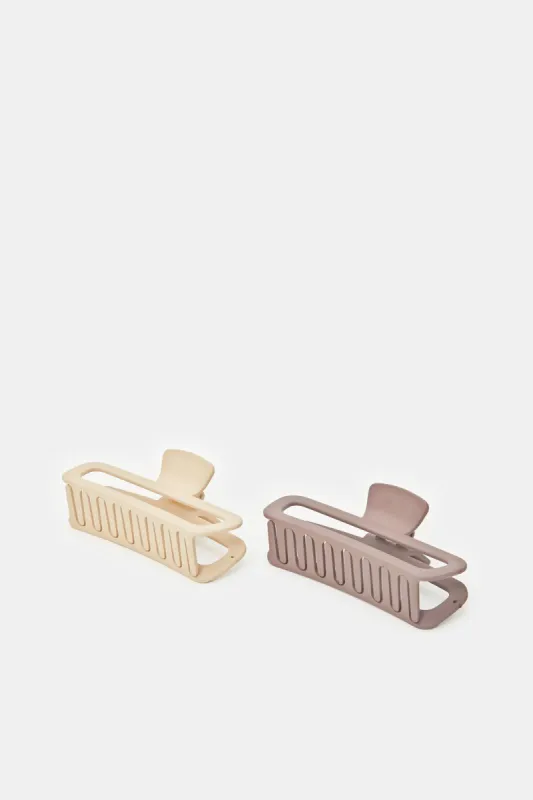 Women Plain Purple And Beige Hair Claw Set (2 Piece) sold by Redtag
