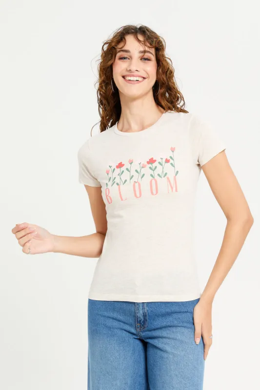 Women Ecru Graphic T-Shirt sold by Redtag