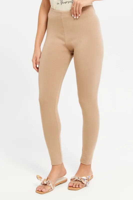 Women Beige Long Leggings sold by Redtag