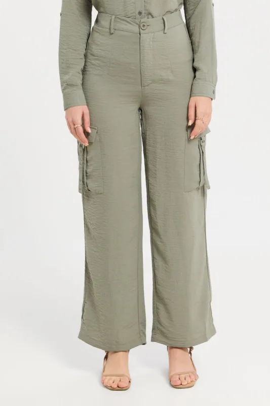 Women Green Cargo Wide Leg Trouser sold by Redtag