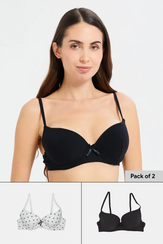 Women Black And White Bow Plunge Bras (Pack of 2) sold by Redtag