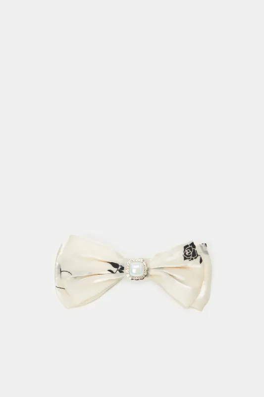 Women Cream Embellished Bow Tie Hair Clip sold by Redtag