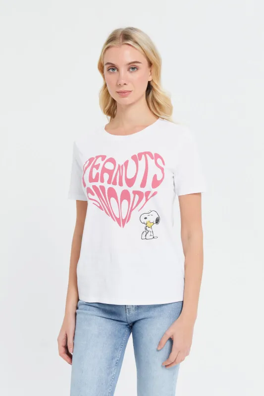 Women White Snoopy Printed T-Shirt sold by Redtag