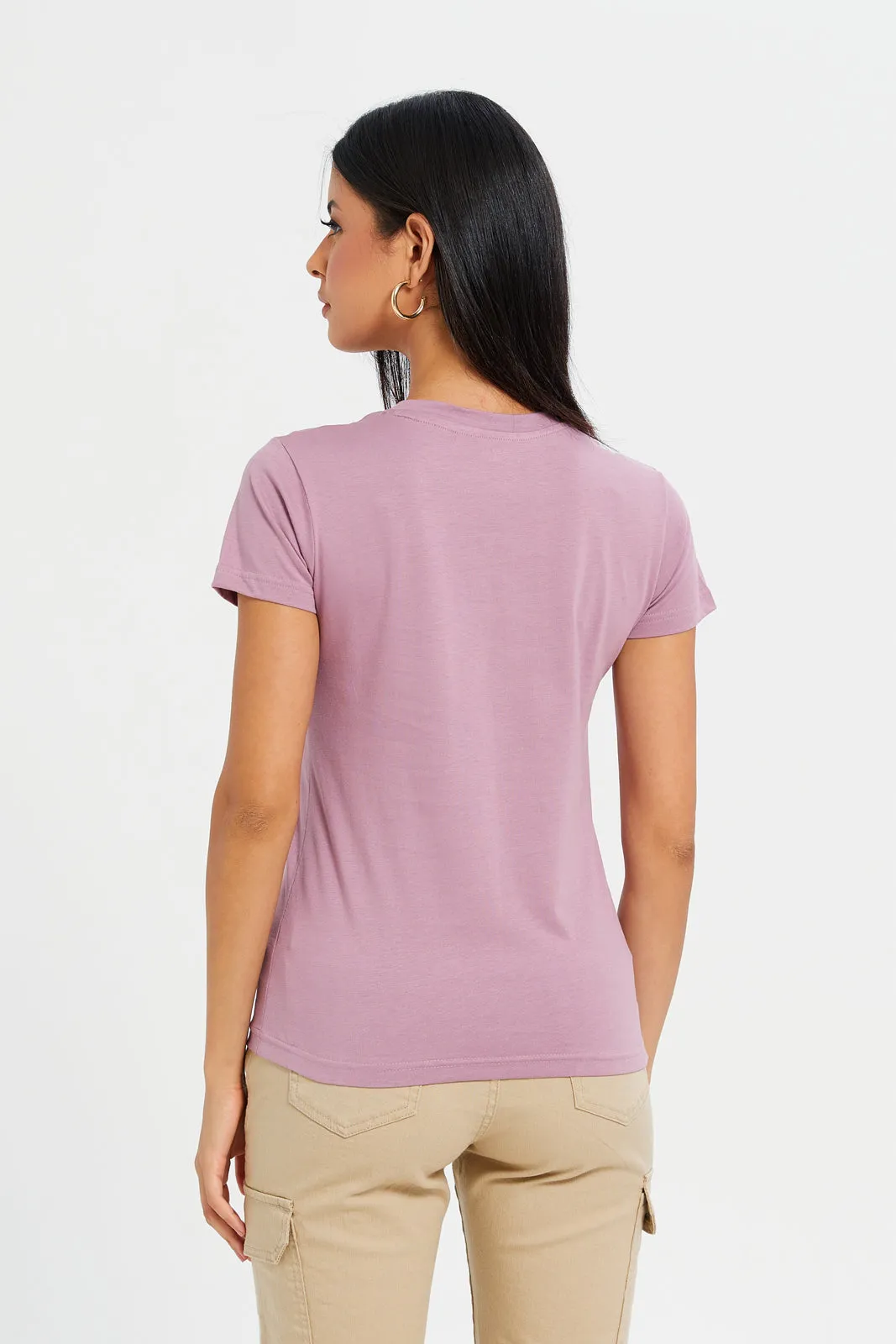 Women Mauve Basic T-Shirt sold by Redtag product image thumbnail 3