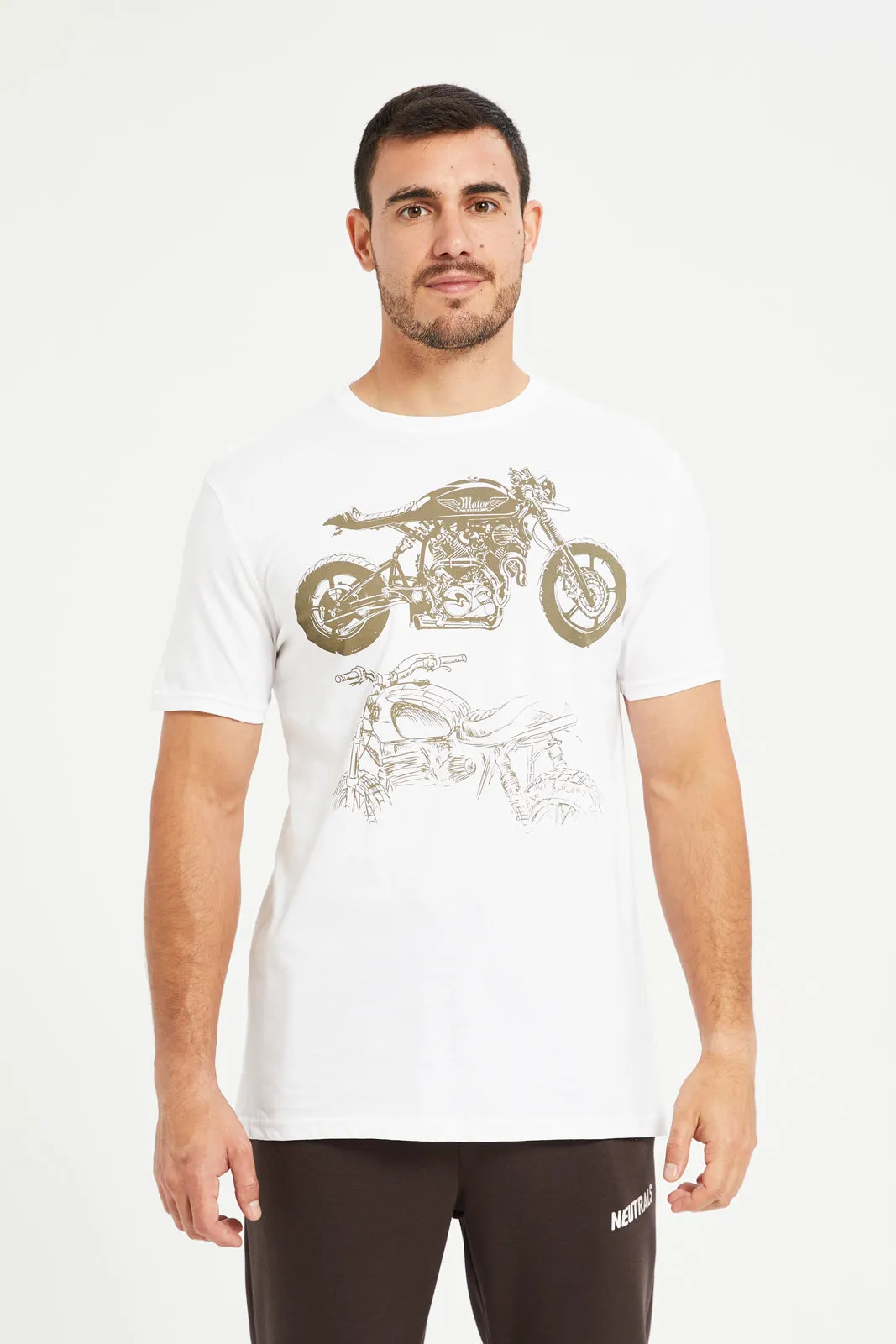 Men White Graphic Round Neck T-Shirt sold by Redtag