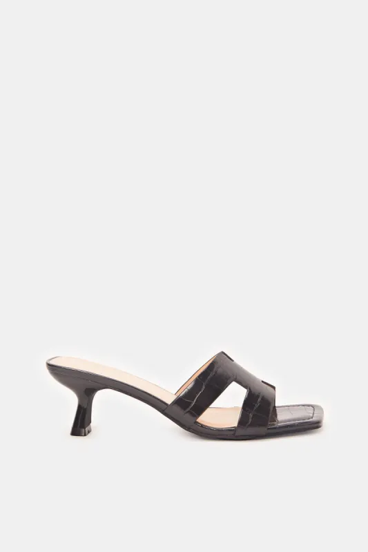 Womens Black Croc Effect H Upper Mule sold by Redtag