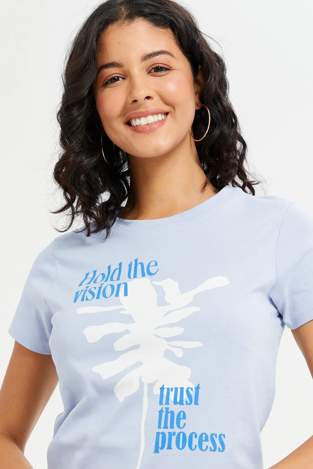 Women Blue Trust The Process Printed T-Shirt sold by Redtag product image thumbnail 4