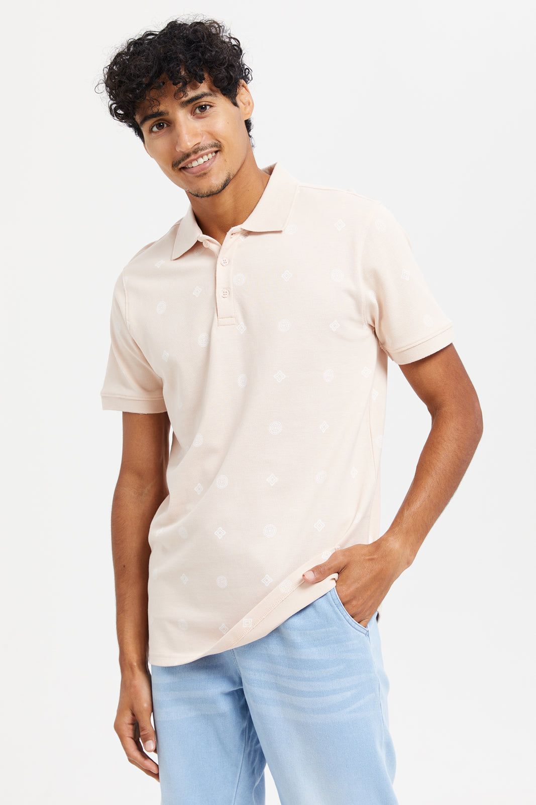 Men Pink All-Over Polo Shirt sold by Redtag