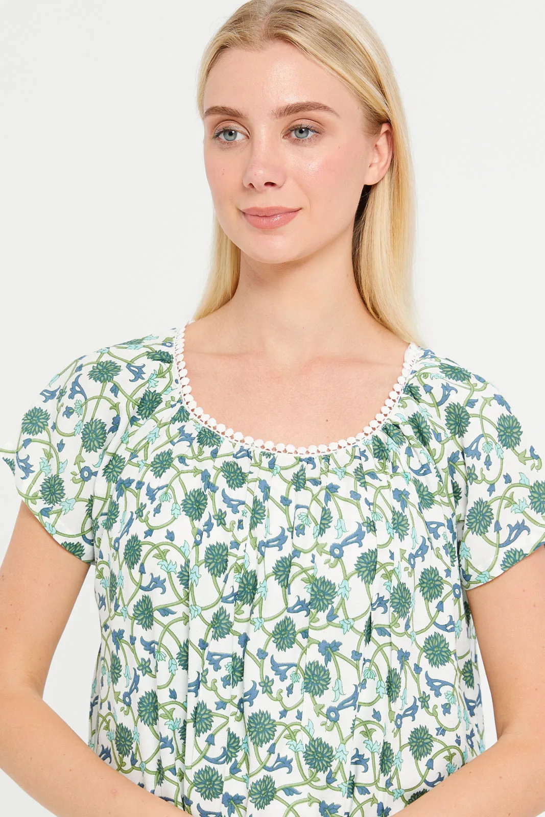 Women White And Green Printed Round Lace Nightgown sold by Redtag product image thumbnail 2