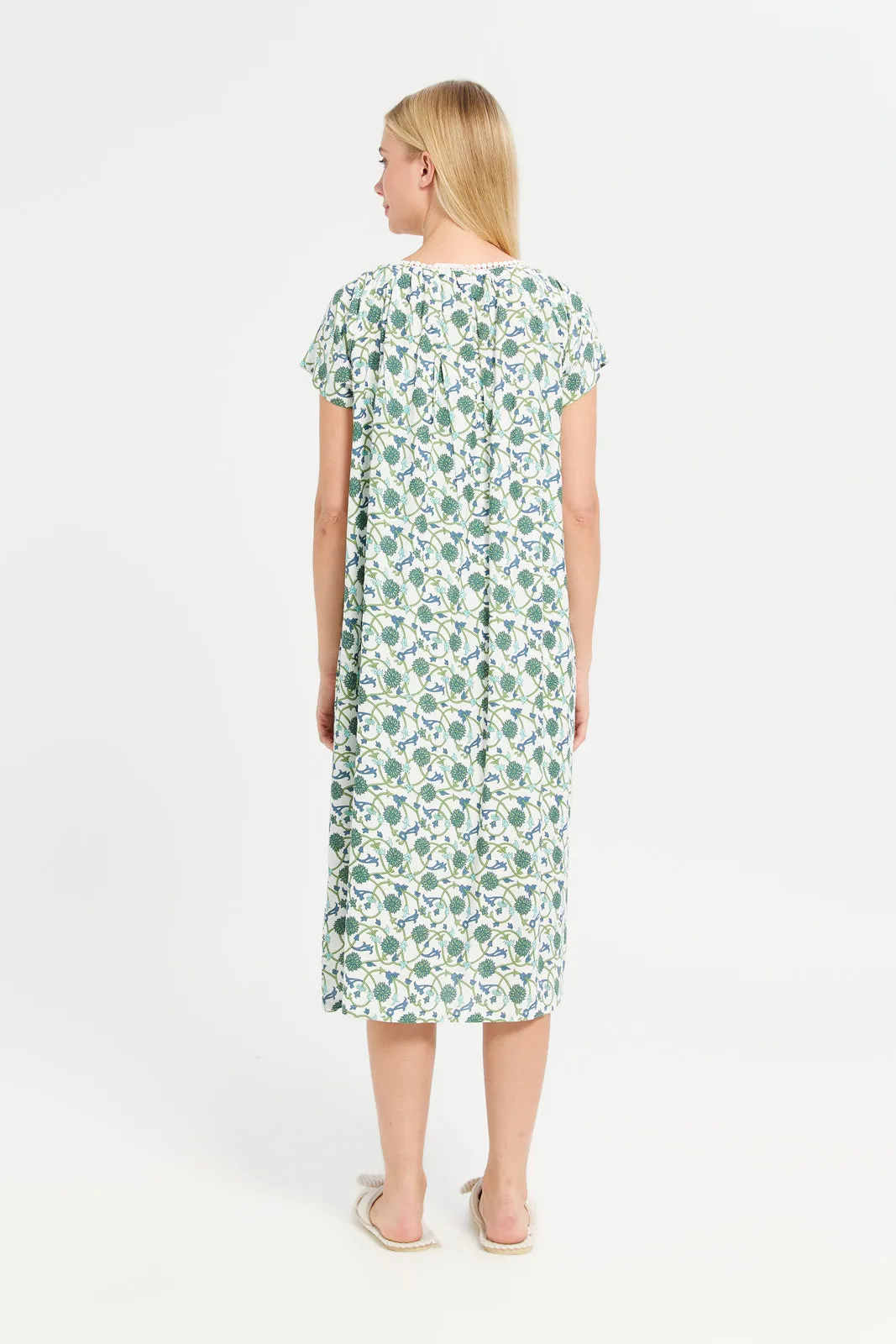 Women White And Green Printed Round Lace Nightgown sold by Redtag product image thumbnail 3