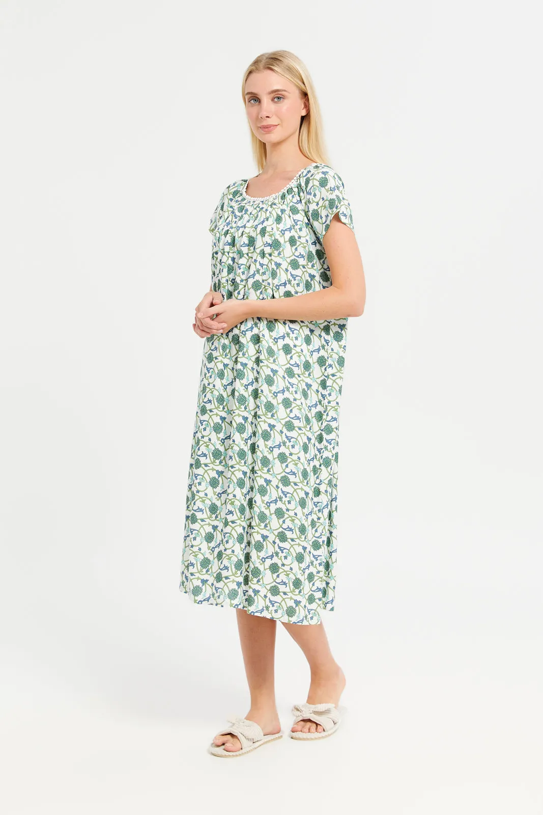 Women White And Green Printed Round Lace Nightgown sold by Redtag product image thumbnail 4