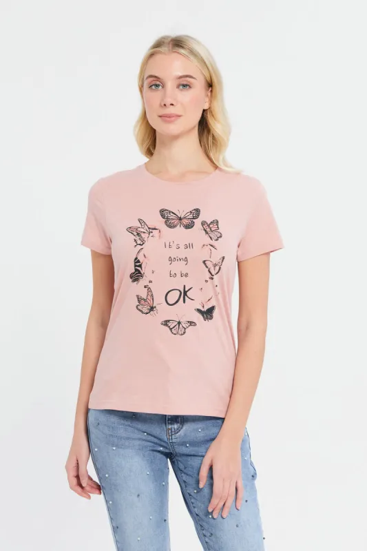 Women Pink Printed T-Shirt sold by Redtag