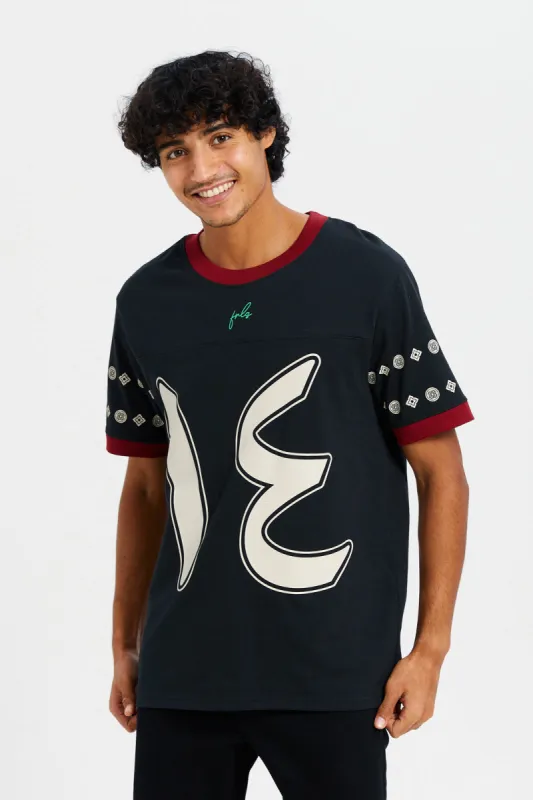 Men Navy Arab Varscity T-Shirt sold by Redtag