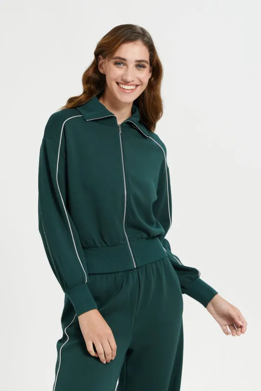 Green Piping Detailed Zip Through Jacket sold by Redtag