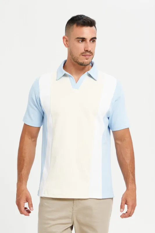Men Blue Jacquard Polo Shirt sold by Redtag