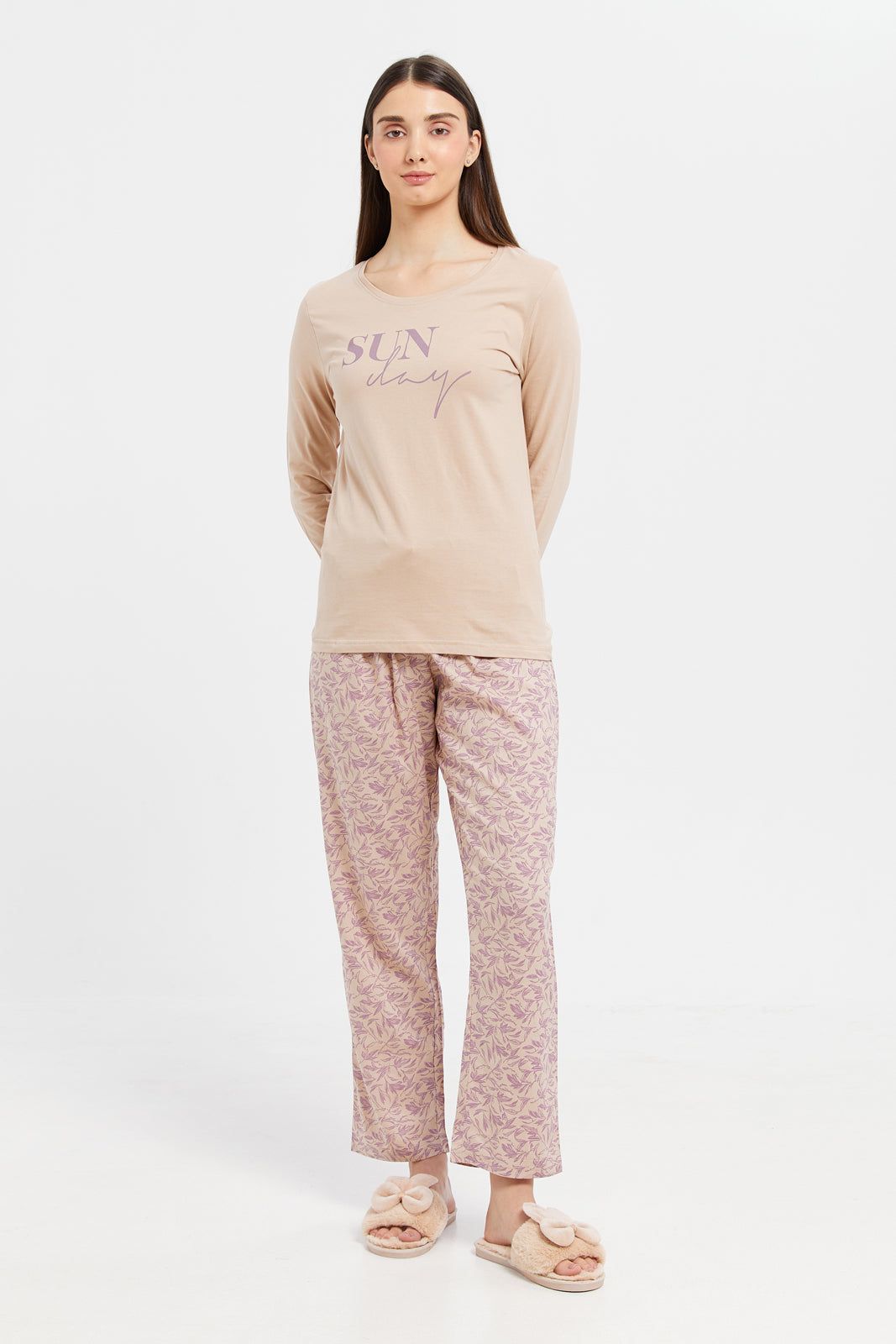 Women Beige Chest Print Pyjama Set (2 Piece) sold by Redtag