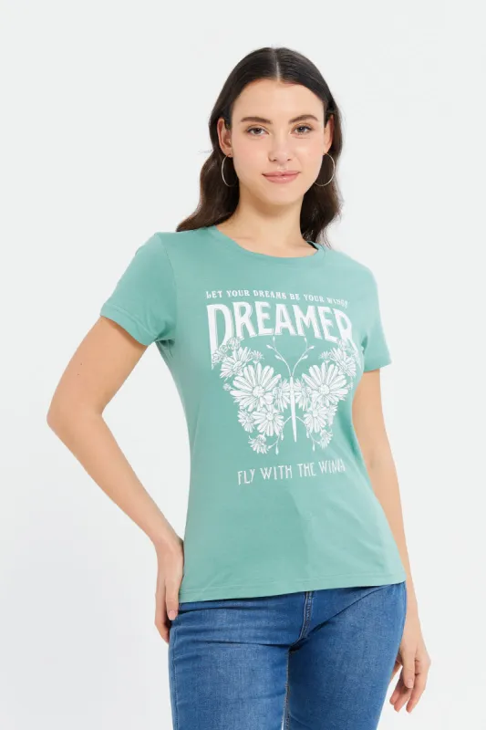 Women Green Printed T-Shirt sold by Redtag
