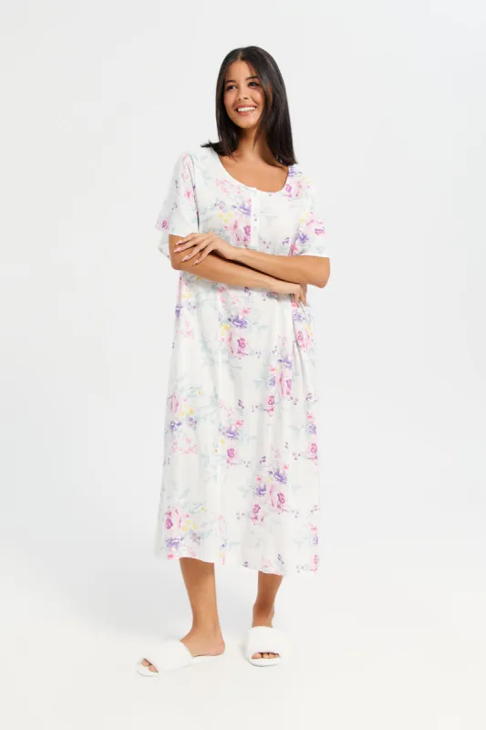 Women White Printed Nightgown sold by Redtag