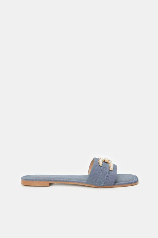 Women Blue Embellished Mule sold by Redtag