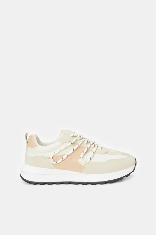 Women Beige Lace-Up Sneakers sold by Redtag