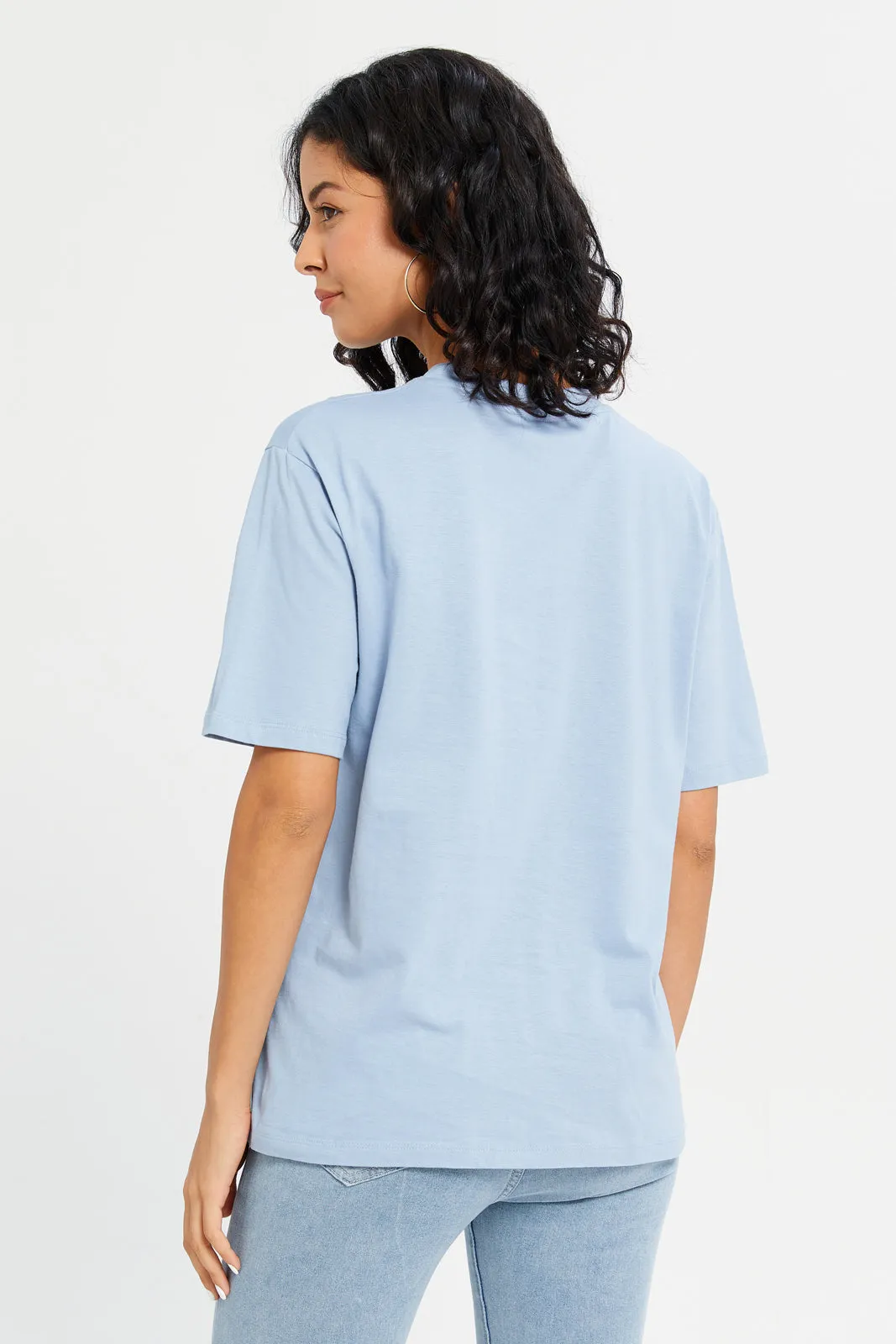 Women Blue Boxy With Printed Pocket T-Shirt sold by Redtag product image thumbnail 3