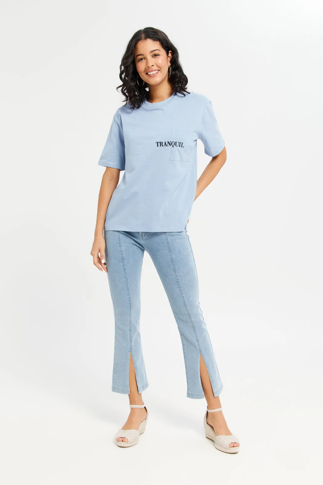 Women Blue Boxy With Printed Pocket T-Shirt sold by Redtag product image thumbnail 2