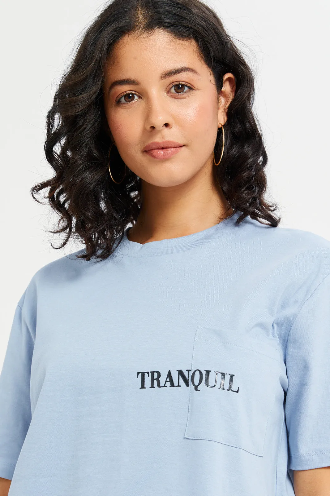 Women Blue Boxy With Printed Pocket T-Shirt sold by Redtag product image thumbnail 4