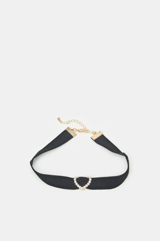 Women Black Embellished Choker sold by Redtag