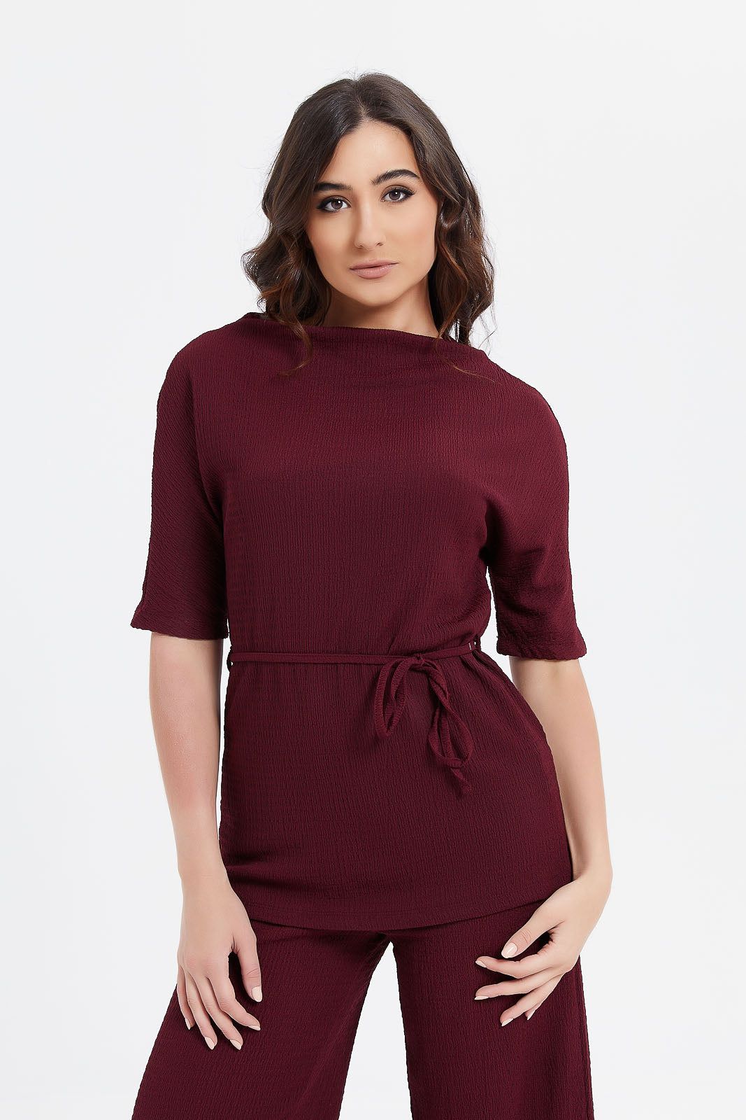 Women Burgundy Textured Top sold by Redtag