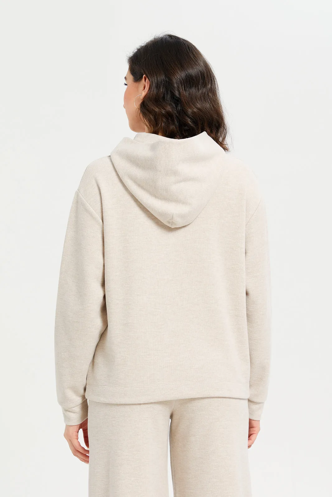 Women Beige Knitted Hooded Sweatshirt sold by Redtag product image thumbnail 3