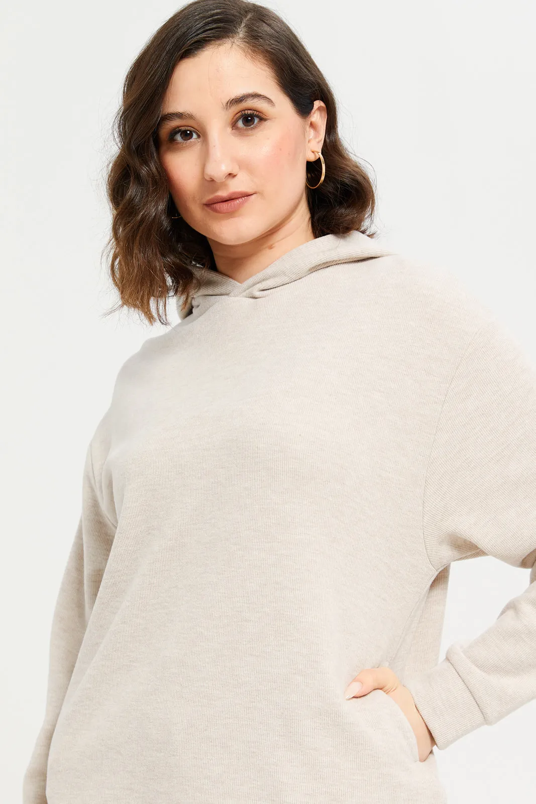 Women Beige Knitted Hooded Sweatshirt sold by Redtag product image thumbnail 4