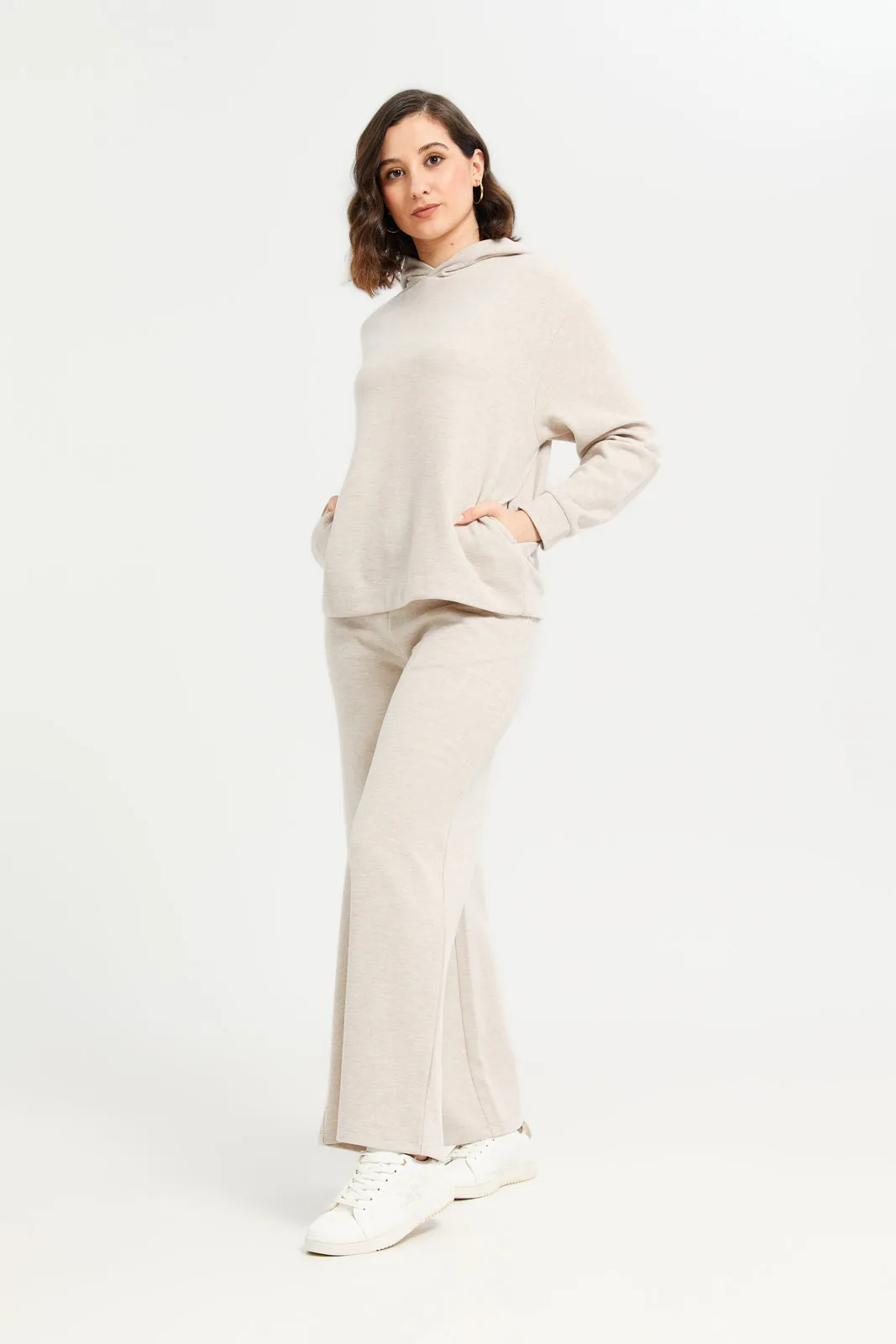 Women Beige Knitted Hooded Sweatshirt sold by Redtag product image thumbnail 2