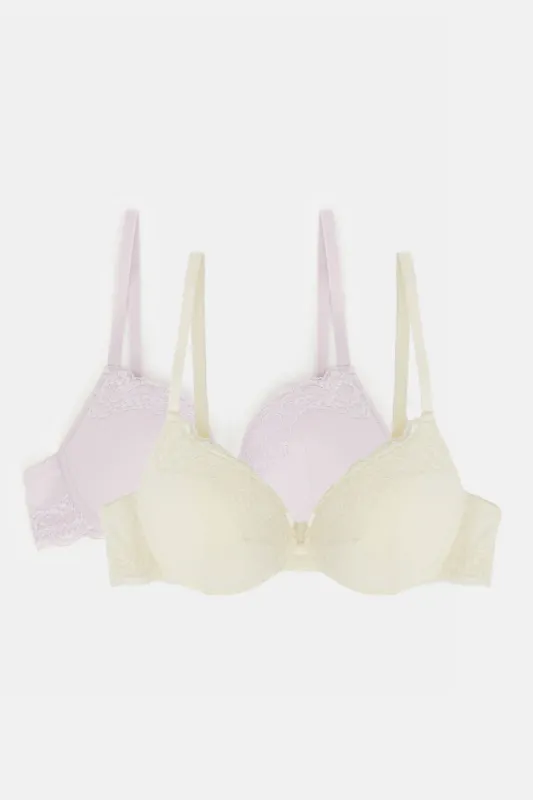 Women Lilac And Yellow Push-Up Bra Set (2 Piece) sold by Redtag