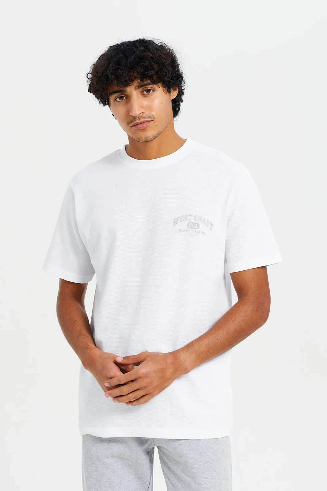 Men White Jacquard Logo T-Shirt sold by Redtag
