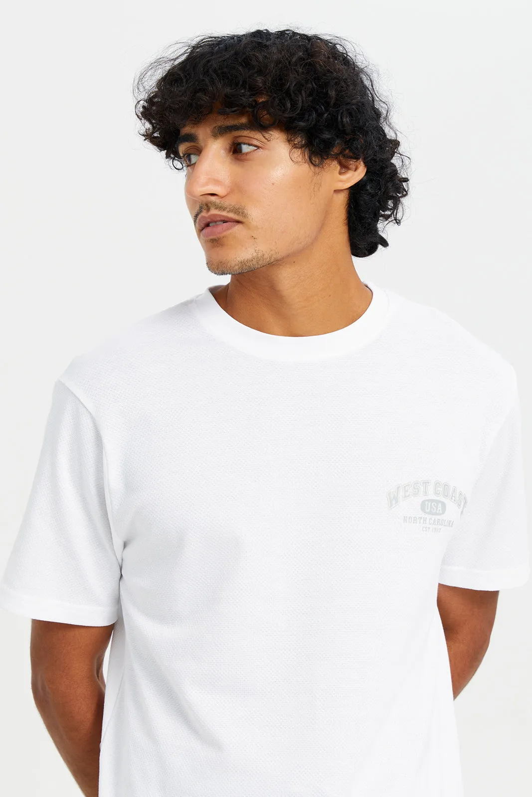 Men White Jacquard Logo T-Shirt sold by Redtag product image thumbnail 4