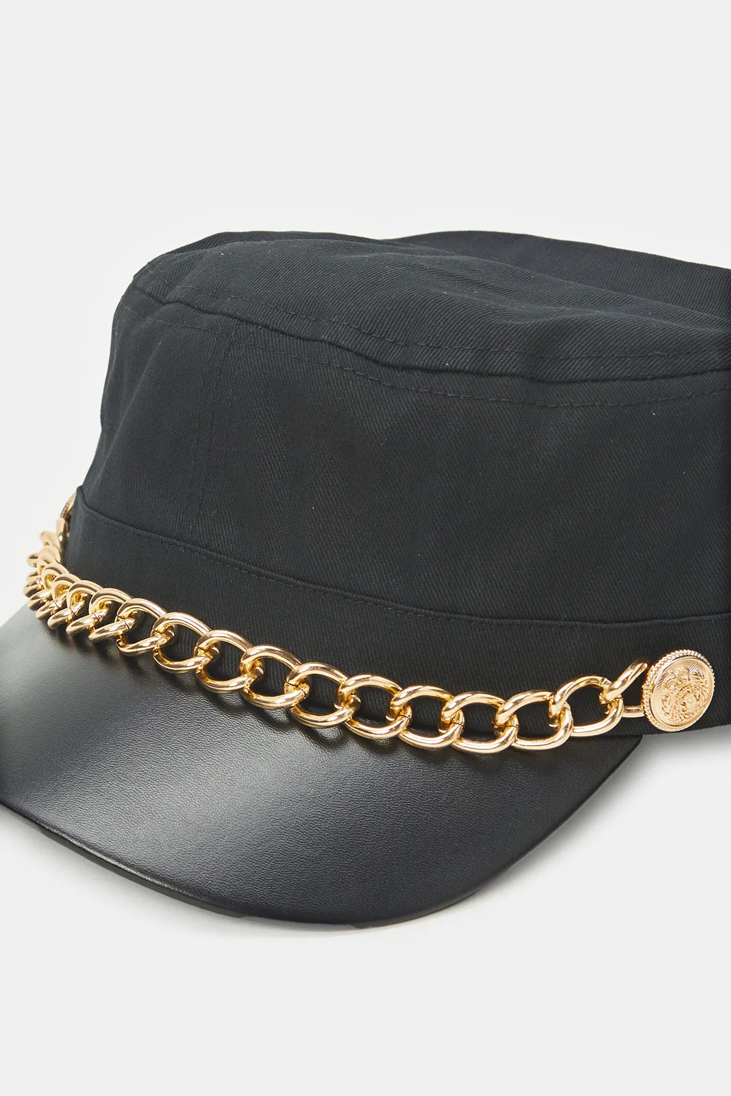 Women Black Metal Chain Embellished Cap sold by Redtag product image thumbnail 2