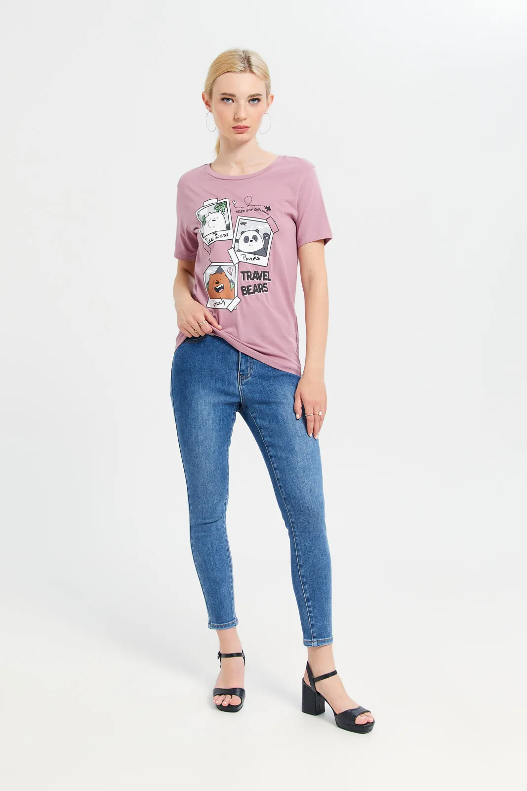Women Mauve We Bare Bears Printed T-Shirt sold by Redtag product image thumbnail 2