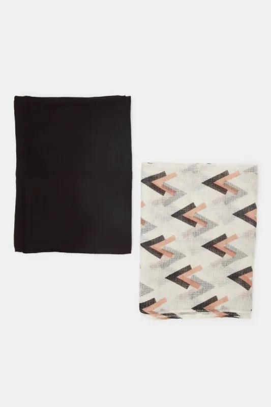 Women Assorted Plain And Printed Scarf Set (Pack Of 2) sold by Redtag