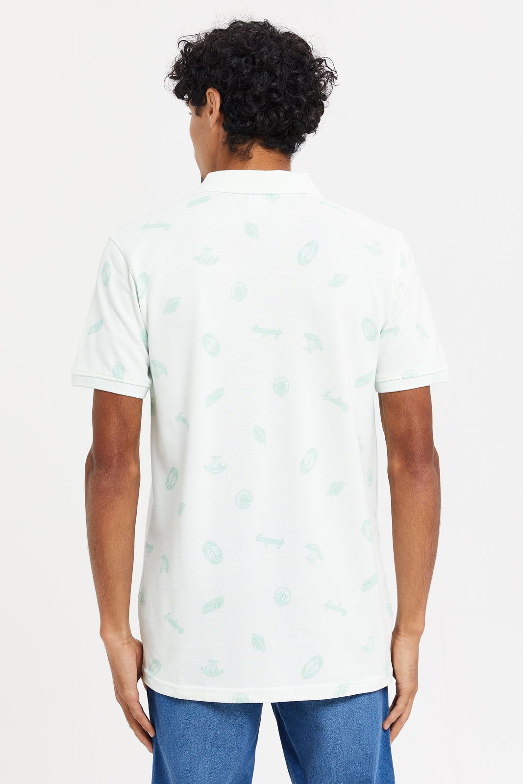 Men Green And White All-Over Polo Shirt sold by Redtag product image thumbnail 3