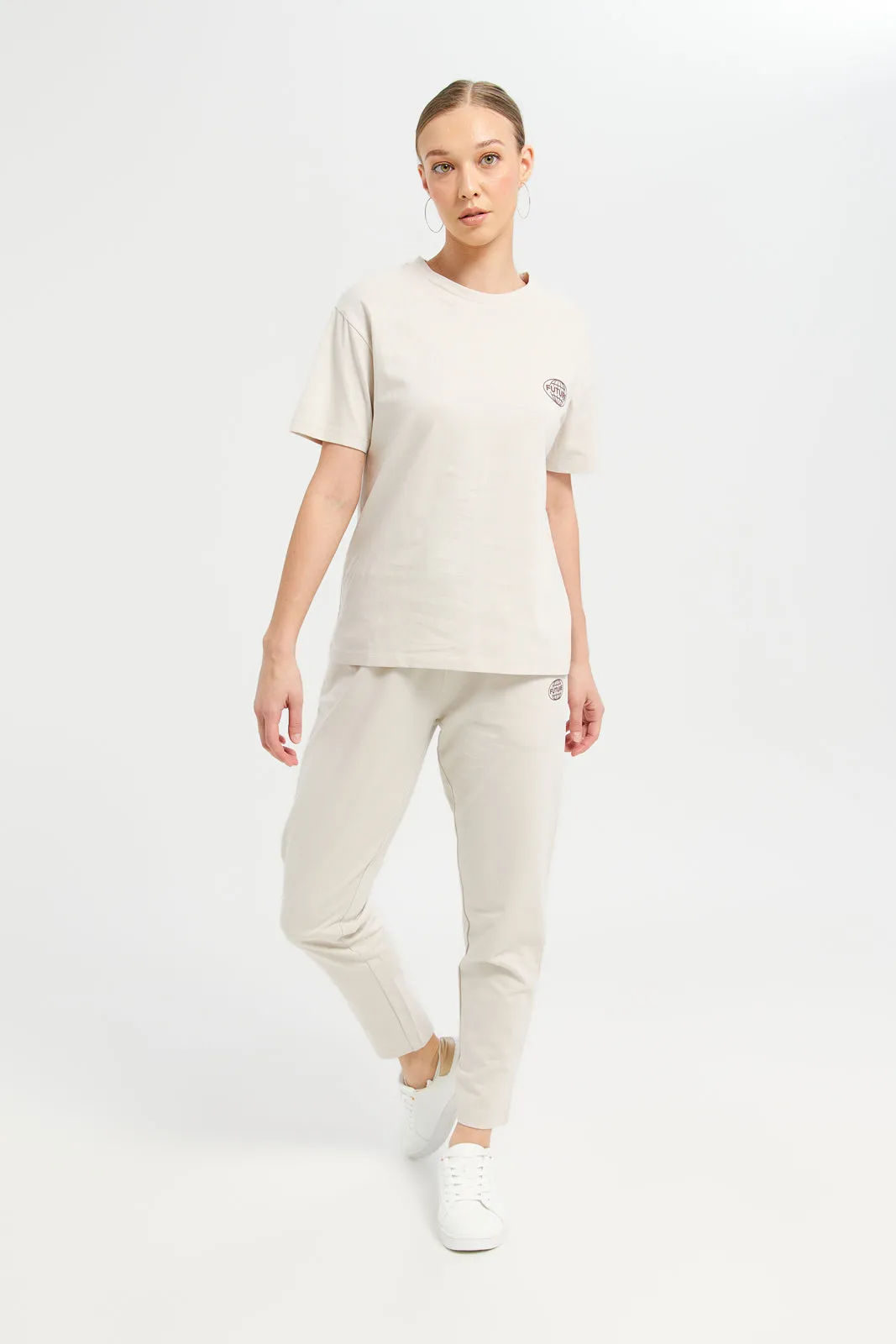 Women Beige Active Pants With Placement Print sold by Redtag product image thumbnail 2