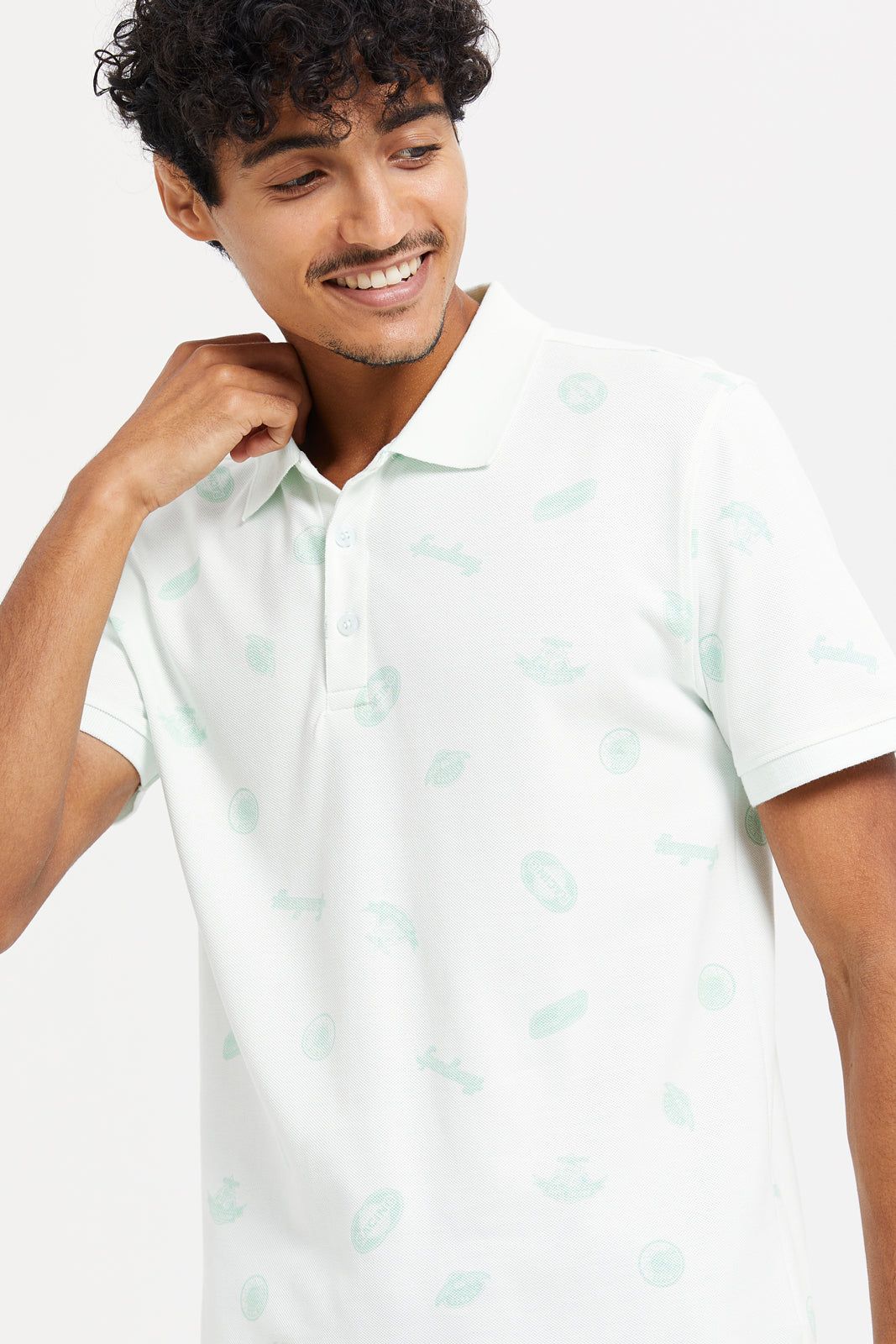 Men Green And White All-Over Polo Shirt sold by Redtag product image thumbnail 4